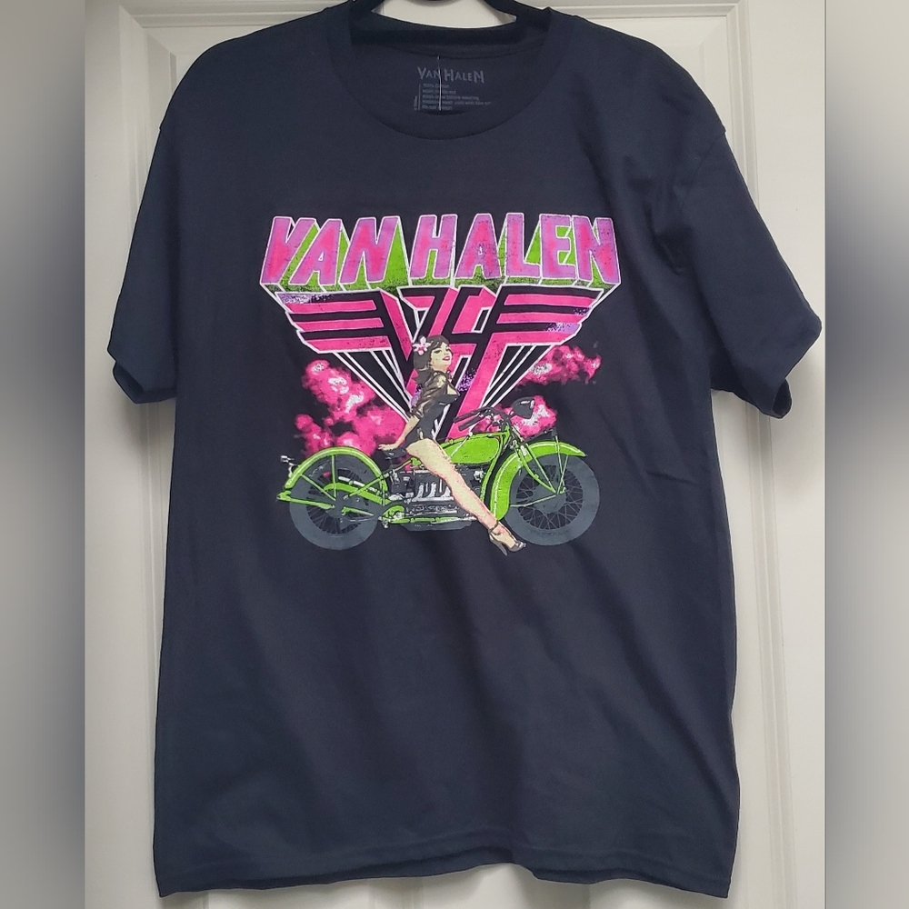Van Halen Black T-Shirt Size L Short Sleeve Graphic Girl on Motorbike
